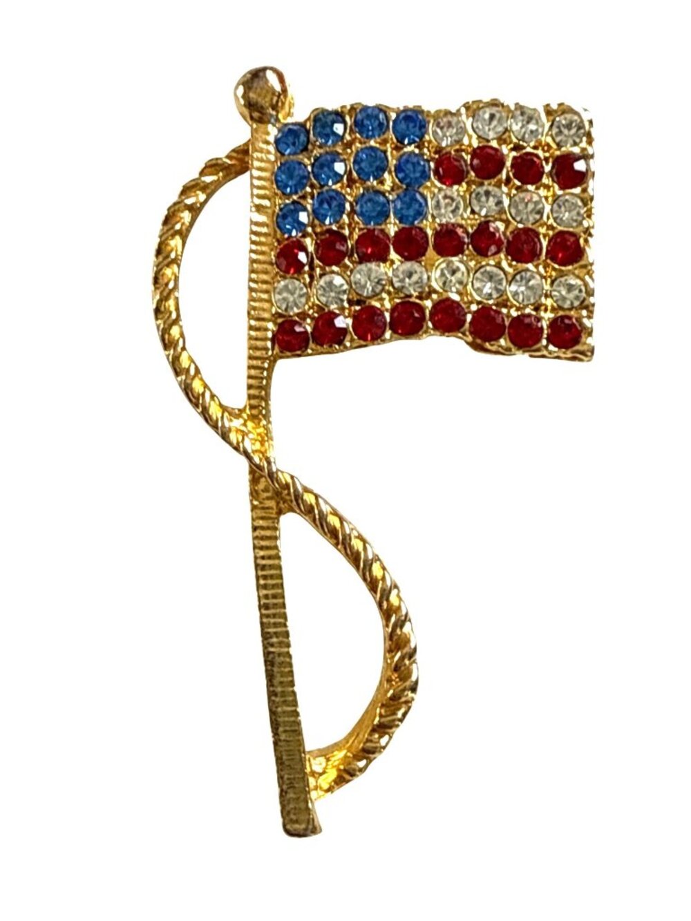 Vintage American Flag Brooch Pin Red White Blue Rhinestones